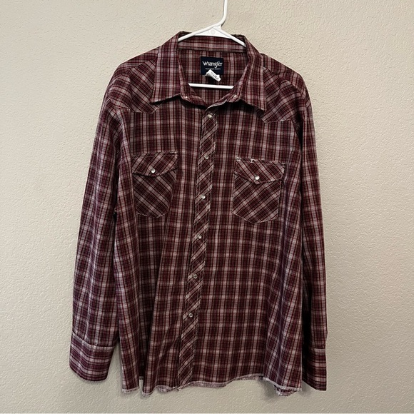 Wrangler Red Plaid Western Cowboy Casual Snap Button Down Shirt Men's Size XXL - Picture 15 of 15